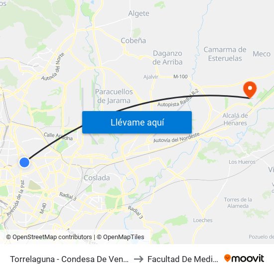 Torrelaguna - Condesa De Venadito to Facultad De Medicina map