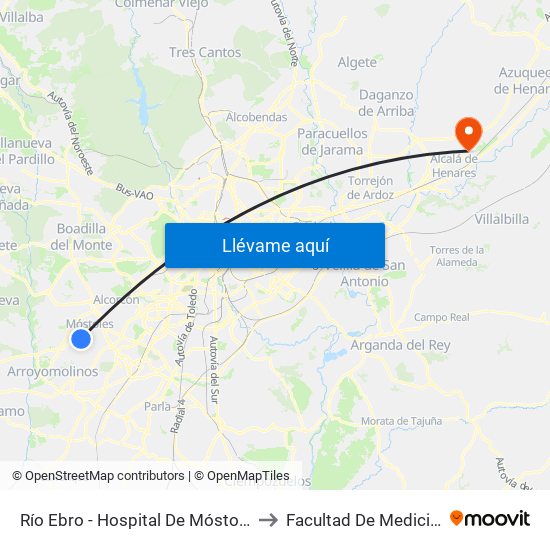 Río Ebro - Hospital De Móstoles to Facultad De Medicina map