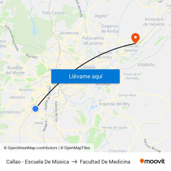 Callao - Escuela De Música to Facultad De Medicina map