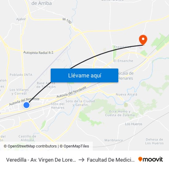 Veredilla - Av. Virgen De Loreto to Facultad De Medicina map