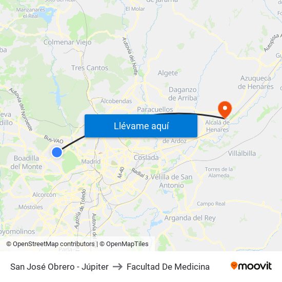San José Obrero - Júpiter to Facultad De Medicina map