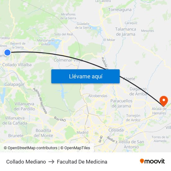 Collado Mediano to Facultad De Medicina map