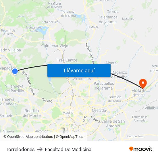 Torrelodones to Facultad De Medicina map