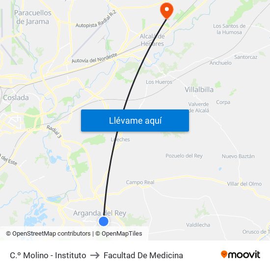 C.º Molino - Instituto to Facultad De Medicina map