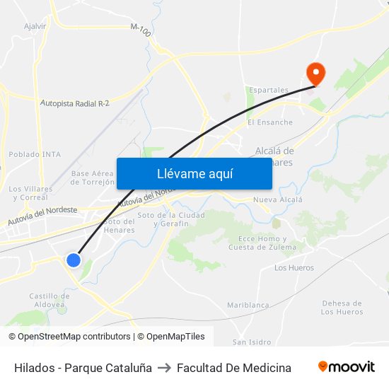 Hilados - Parque Cataluña to Facultad De Medicina map