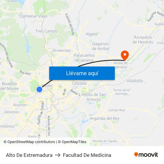 Alto De Extremadura to Facultad De Medicina map