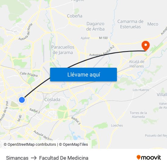 Simancas to Facultad De Medicina map