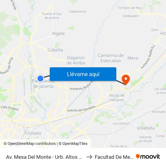 Av. Mesa Del Monte - Urb. Altos Del Jarama to Facultad De Medicina map