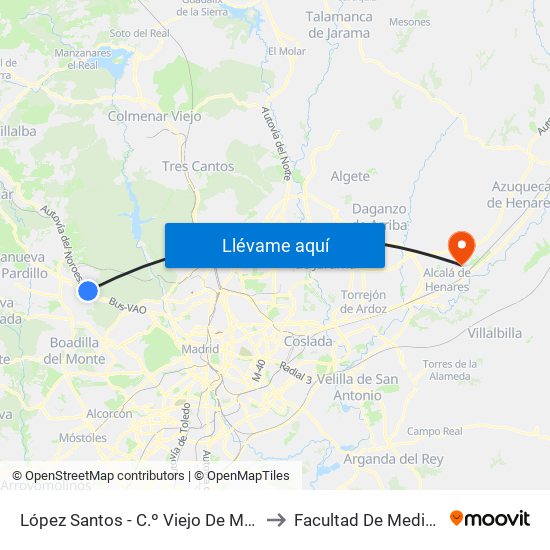 López Santos - C.º Viejo De Madrid to Facultad De Medicina map