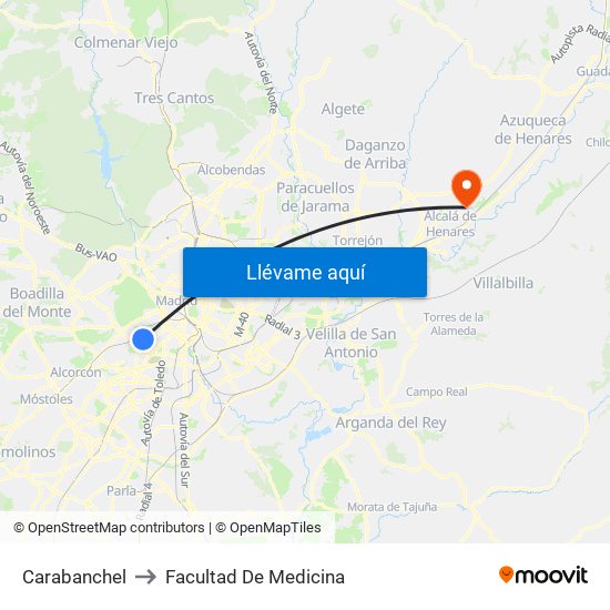 Carabanchel to Facultad De Medicina map