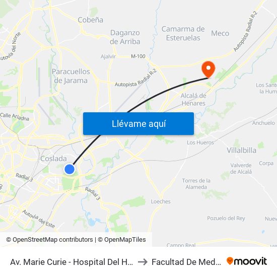 Av. Marie Curie - Hospital Del Henares to Facultad De Medicina map