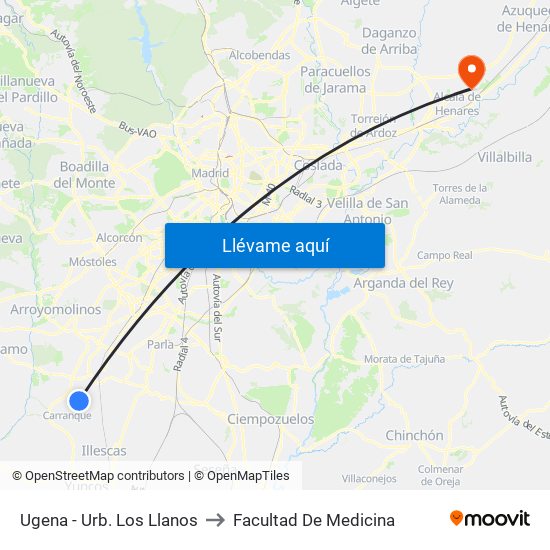 Ugena - Urb. Los Llanos to Facultad De Medicina map