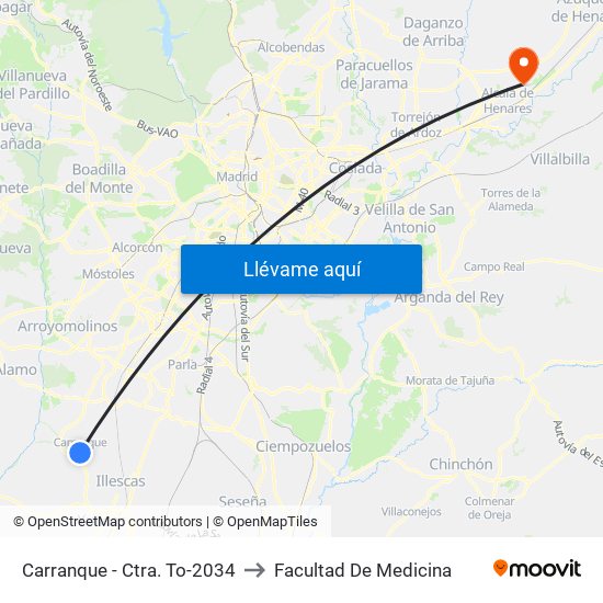 Carranque - Ctra. To-2034 to Facultad De Medicina map
