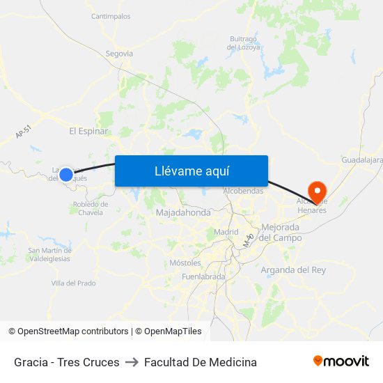 Gracia - Tres Cruces to Facultad De Medicina map