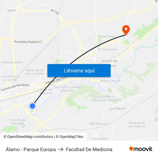 Álamo - Parque Europa to Facultad De Medicina map