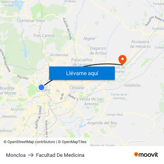 Moncloa to Facultad De Medicina map
