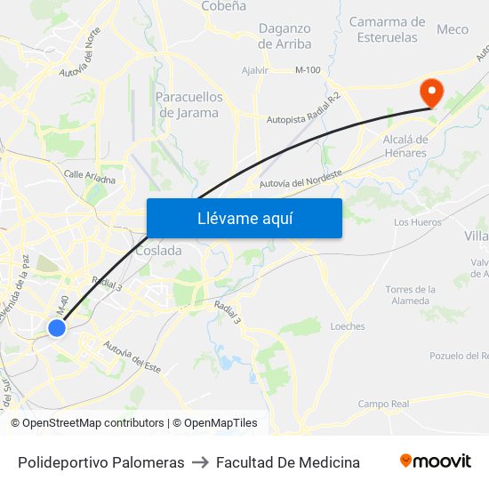 Polideportivo Palomeras to Facultad De Medicina map