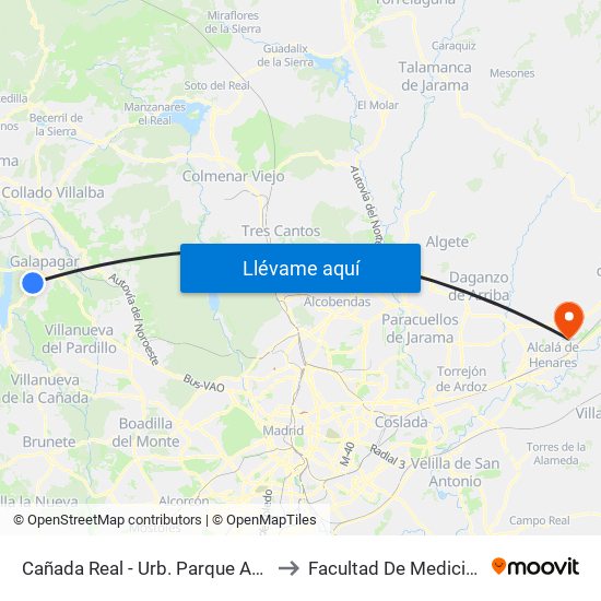 Cañada Real - Urb. Parque Azul to Facultad De Medicina map