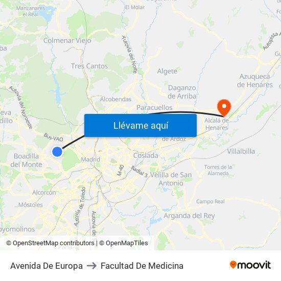 Avenida De Europa to Facultad De Medicina map