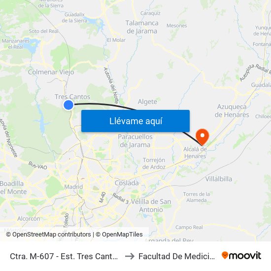 Ctra. M-607 - Est. Tres Cantos to Facultad De Medicina map