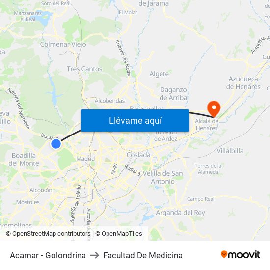 Acamar - Golondrina to Facultad De Medicina map