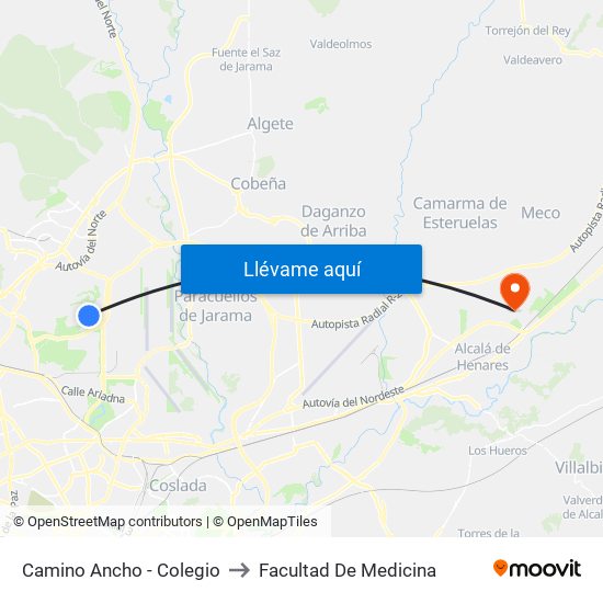Camino Ancho - Colegio to Facultad De Medicina map