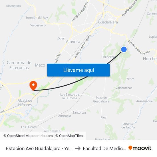 Estación Ave Guadalajara - Yebes to Facultad De Medicina map