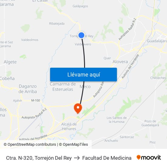 Ctra. N-320, Torrejón Del Rey to Facultad De Medicina map
