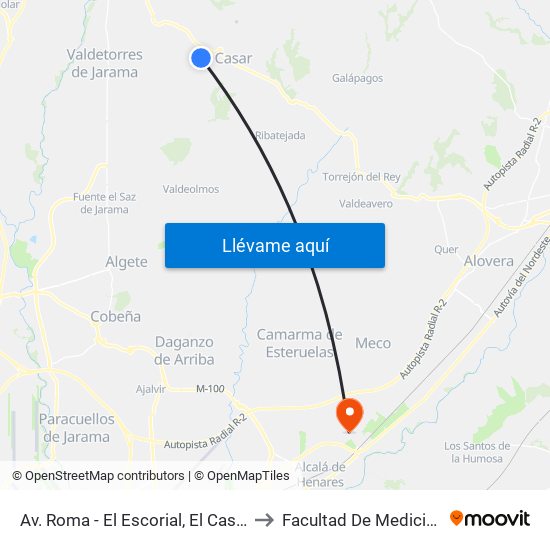 Av. Roma - El Escorial, El Casar to Facultad De Medicina map
