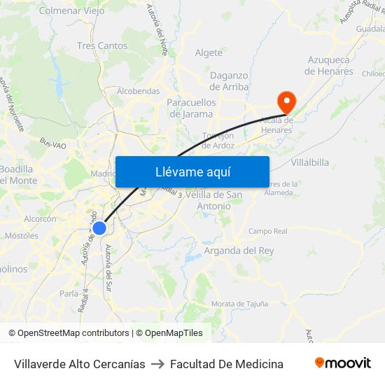 Villaverde Alto Cercanías to Facultad De Medicina map