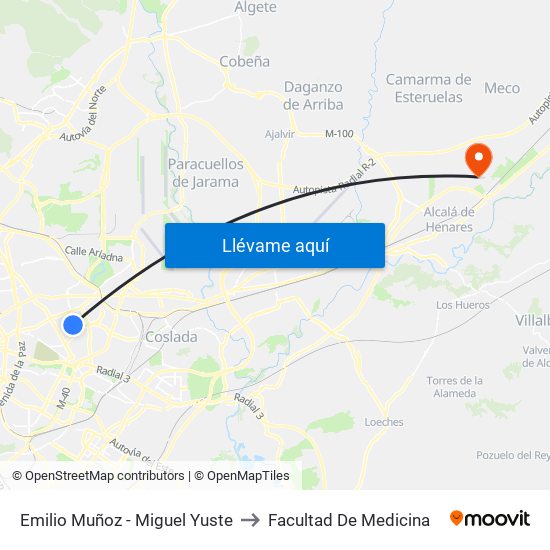 Emilio Muñoz - Miguel Yuste to Facultad De Medicina map