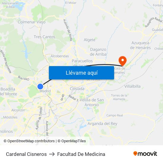 Cardenal Cisneros to Facultad De Medicina map