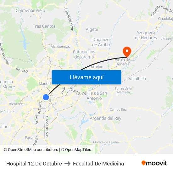Hospital 12 De Octubre to Facultad De Medicina map