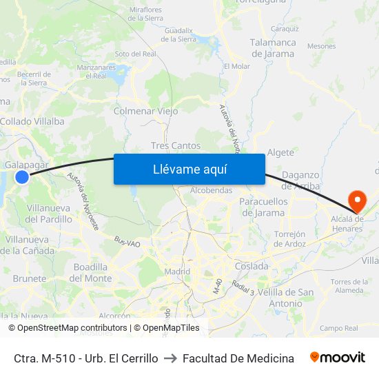 Ctra. M-510 - Urb. El Cerrillo to Facultad De Medicina map