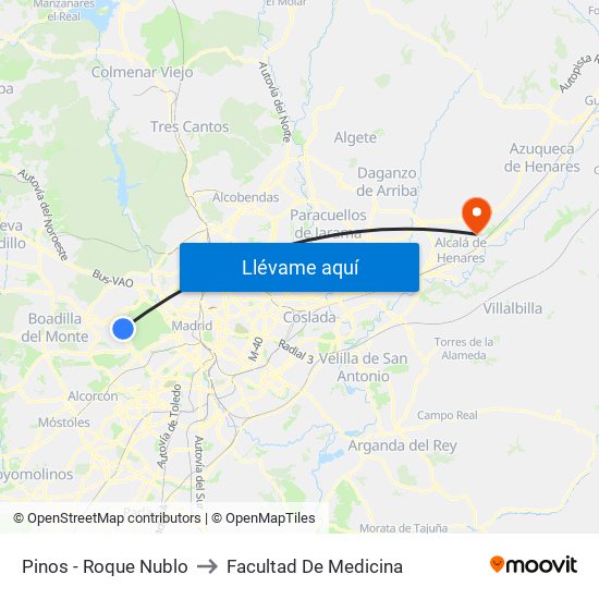 Pinos - Roque Nublo to Facultad De Medicina map