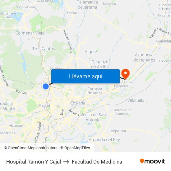 Hospital Ramón Y Cajal to Facultad De Medicina map
