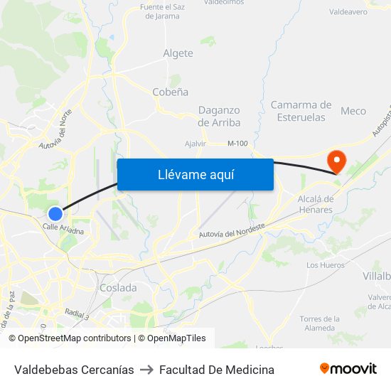 Valdebebas Cercanías to Facultad De Medicina map