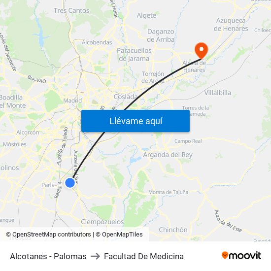 Alcotanes - Palomas to Facultad De Medicina map