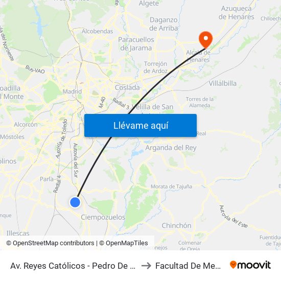 Av. Reyes Católicos - Pedro De Valdivia to Facultad De Medicina map