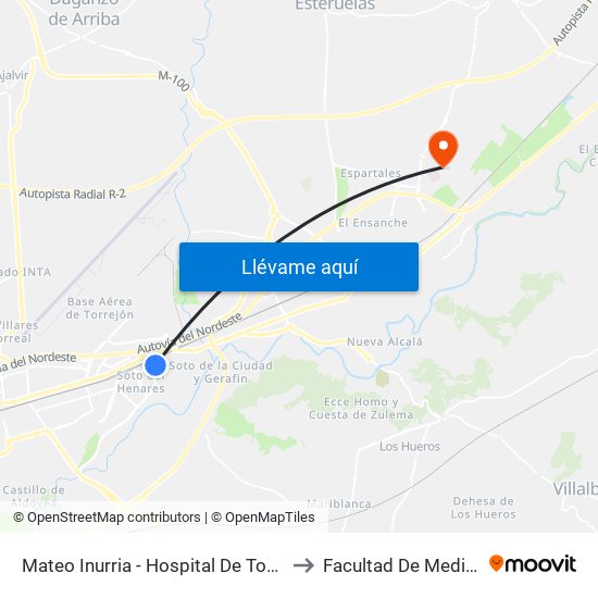 Mateo Inurria - Hospital De Torrejón to Facultad De Medicina map