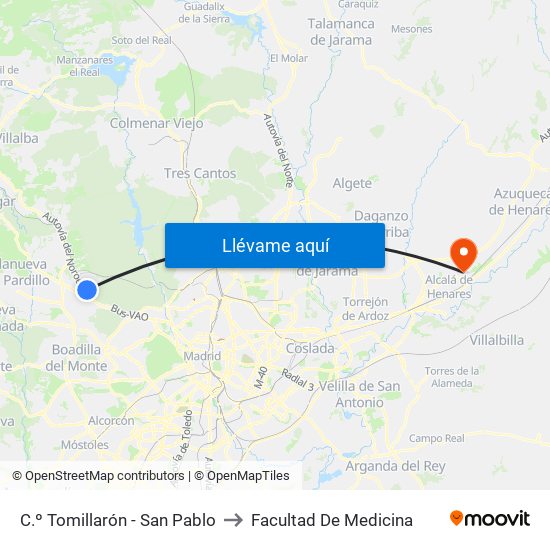 C.º Tomillarón - San Pablo to Facultad De Medicina map