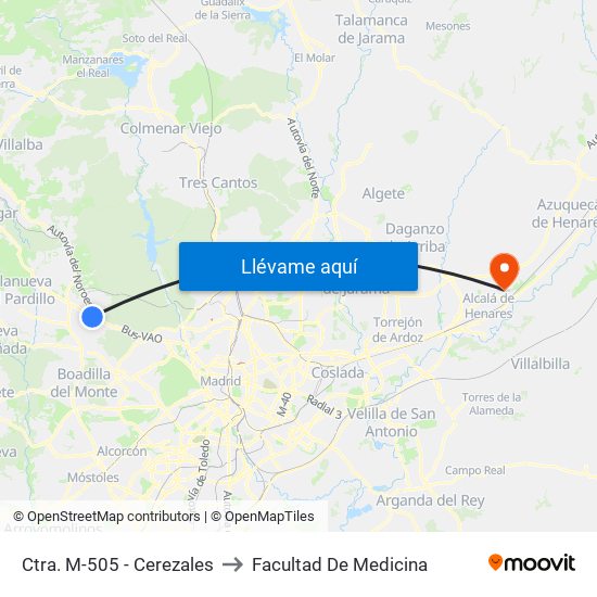 Ctra. M-505 - Cerezales to Facultad De Medicina map