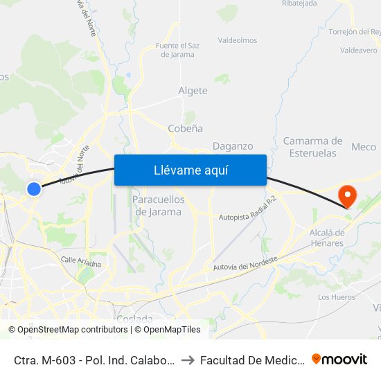 Ctra. M-603 - Pol. Ind. Calabozos to Facultad De Medicina map