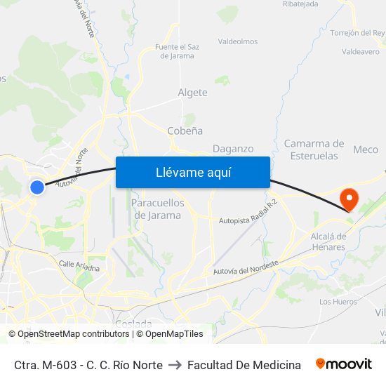 Ctra. M-603 - C. C. Río Norte to Facultad De Medicina map