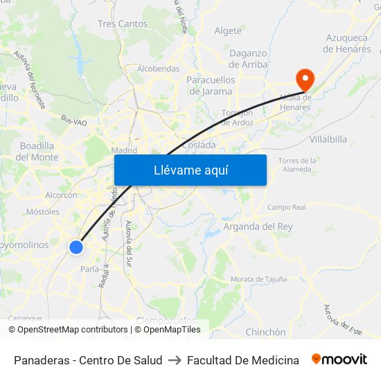 Panaderas - Centro De Salud to Facultad De Medicina map