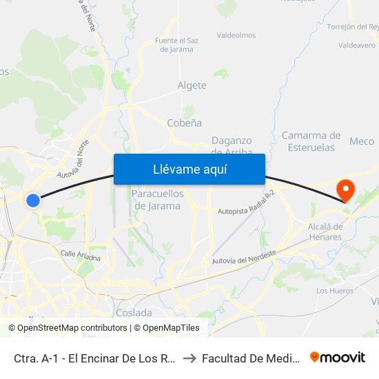 Ctra. A-1 - El Encinar De Los Reyes to Facultad De Medicina map