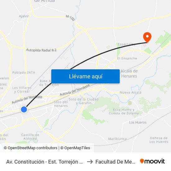 Av. Constitución - Est. Torrejón De Ardoz to Facultad De Medicina map