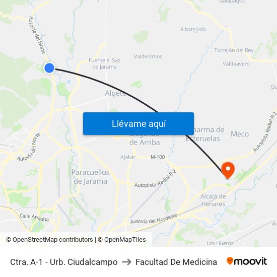Ctra. A-1 - Urb. Ciudalcampo to Facultad De Medicina map