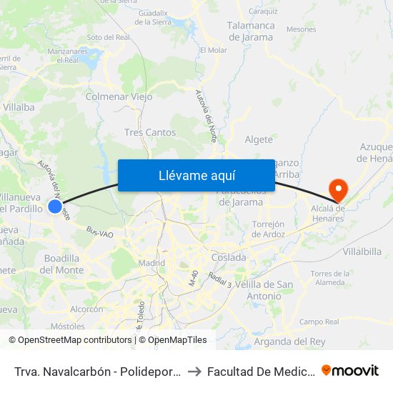 Trva. Navalcarbón - Polideportivo to Facultad De Medicina map