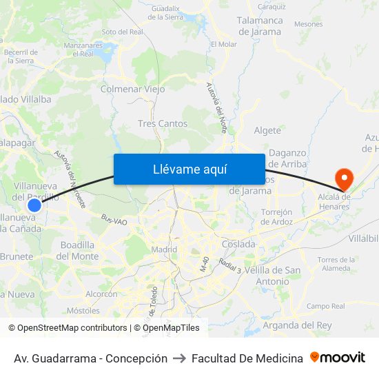 Av. Guadarrama - Concepción to Facultad De Medicina map